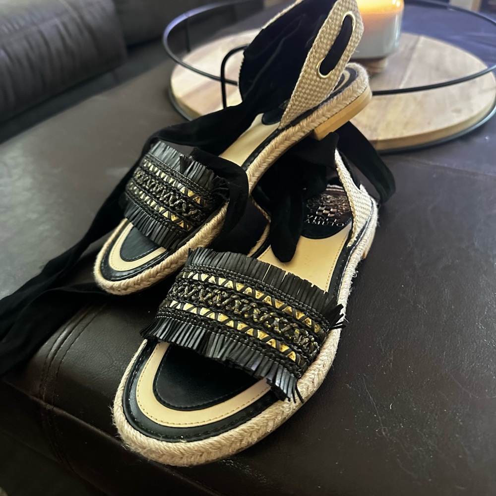 Vince Camuto Black and Cream Espadrille Sandals